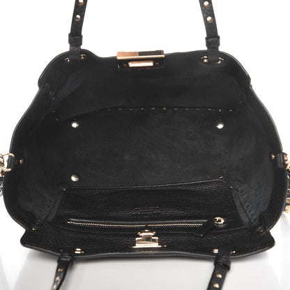Valentino Garavani Grained Calfskin Small Rockstud Tote Black 6 of 9
