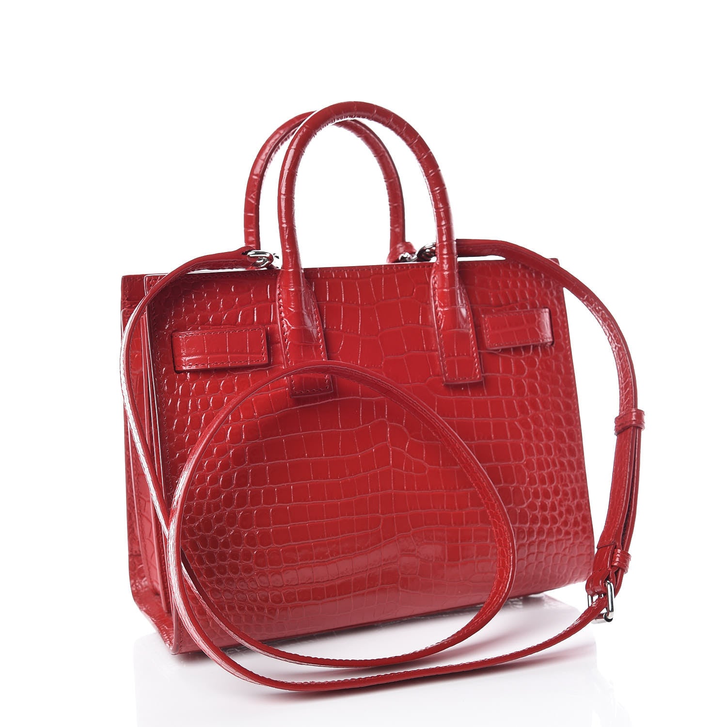 Saint Laurent Calfskin Crocodile Embossed Nano Sac De Jour Dark Red 3 of 10