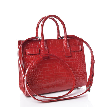 Saint Laurent Calfskin Crocodile Embossed Nano Sac De Jour Dark Red 3 of 10
