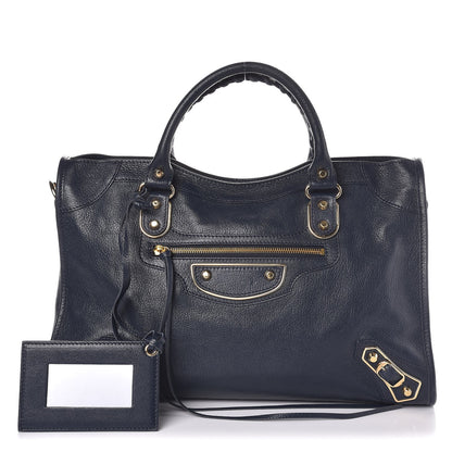 Balenciaga Chevre Gold Metallic Edge Hardware City Bleu Nuit Dark Sea 1 of 7