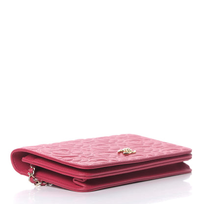 Chanel Caviar Camellia Embossed Wallet On Chain WOC Fuschia 3 of 5