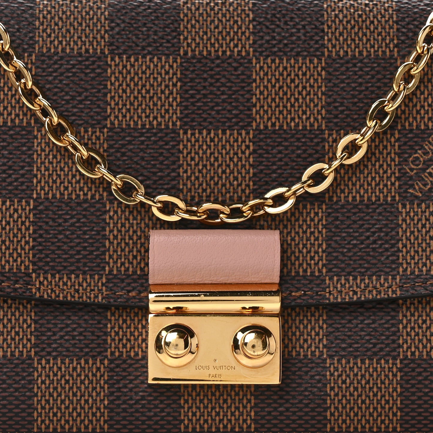 Damier Ebene Croisette Chain Wallet Rose Ballerine