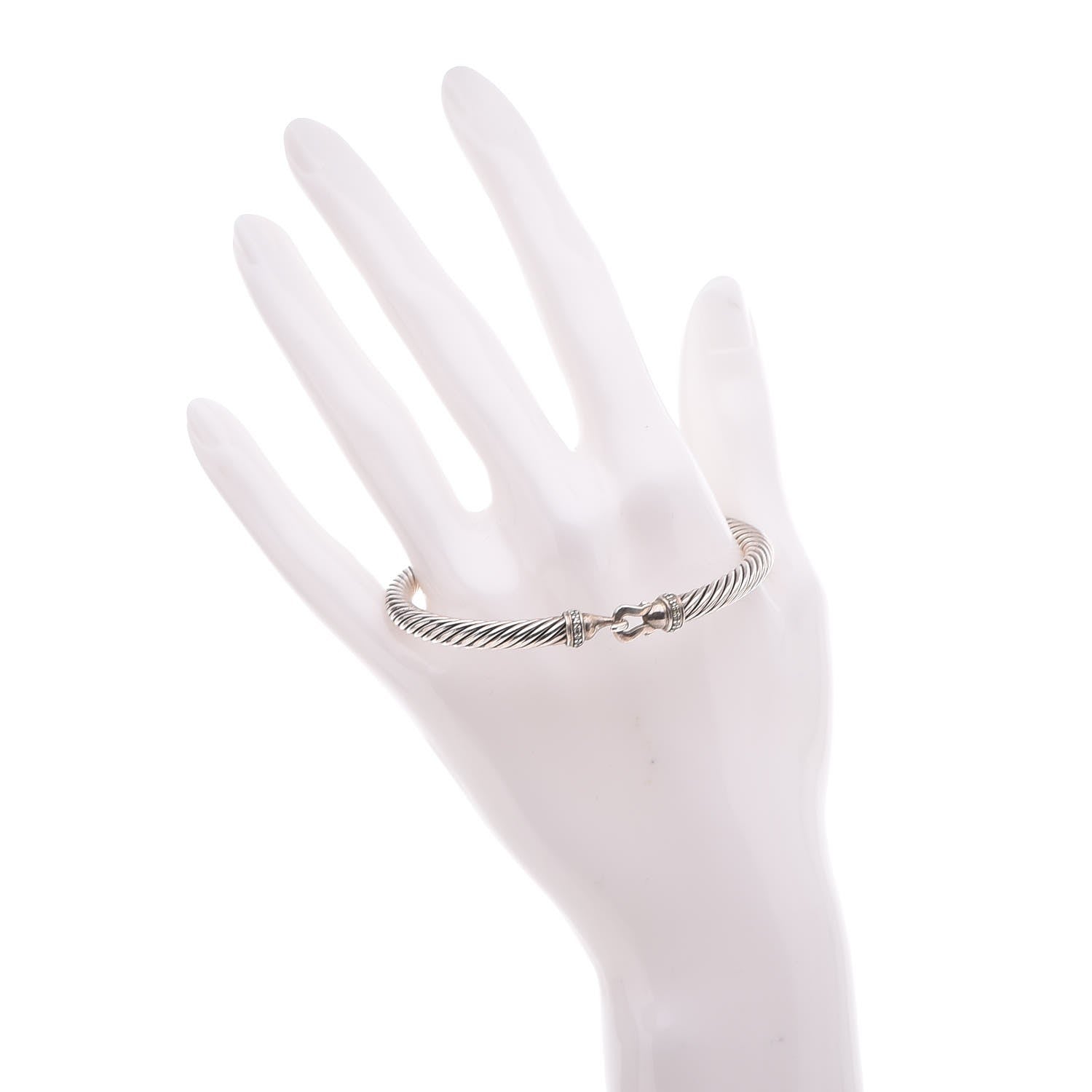 David Yurman Sterling Silver Diamond 5mm Cable Buckle Bracelet 2 of 5