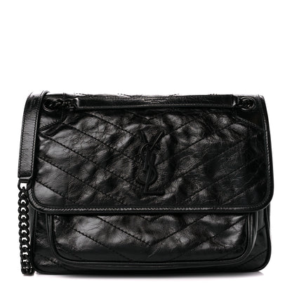 Saint Laurent Crinkled Calfskin Matelasse Monogram Medium Niki Chain Satchel Black 1 of 11