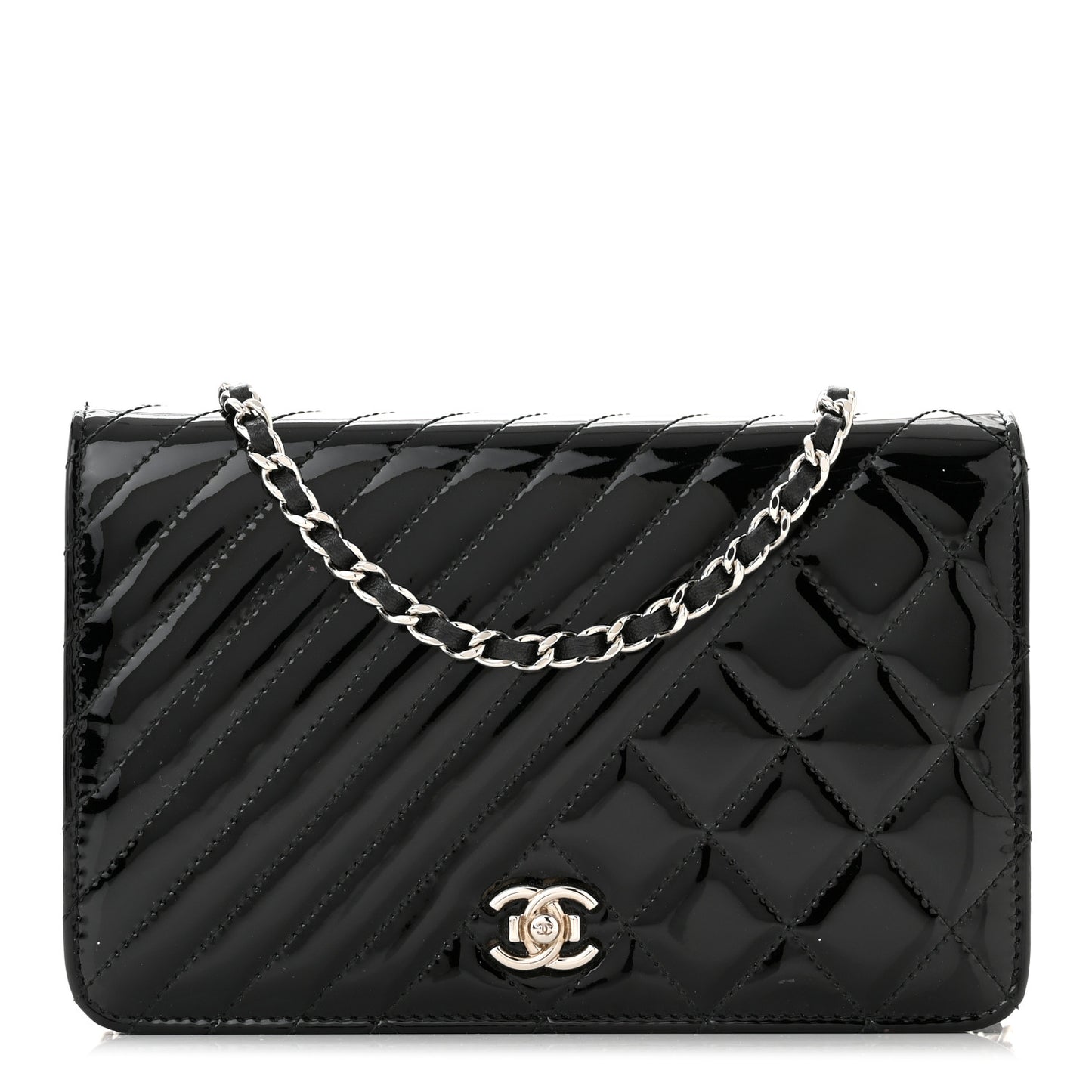 Patent Quilted Coco Boy Wallet On Chain WOC Black