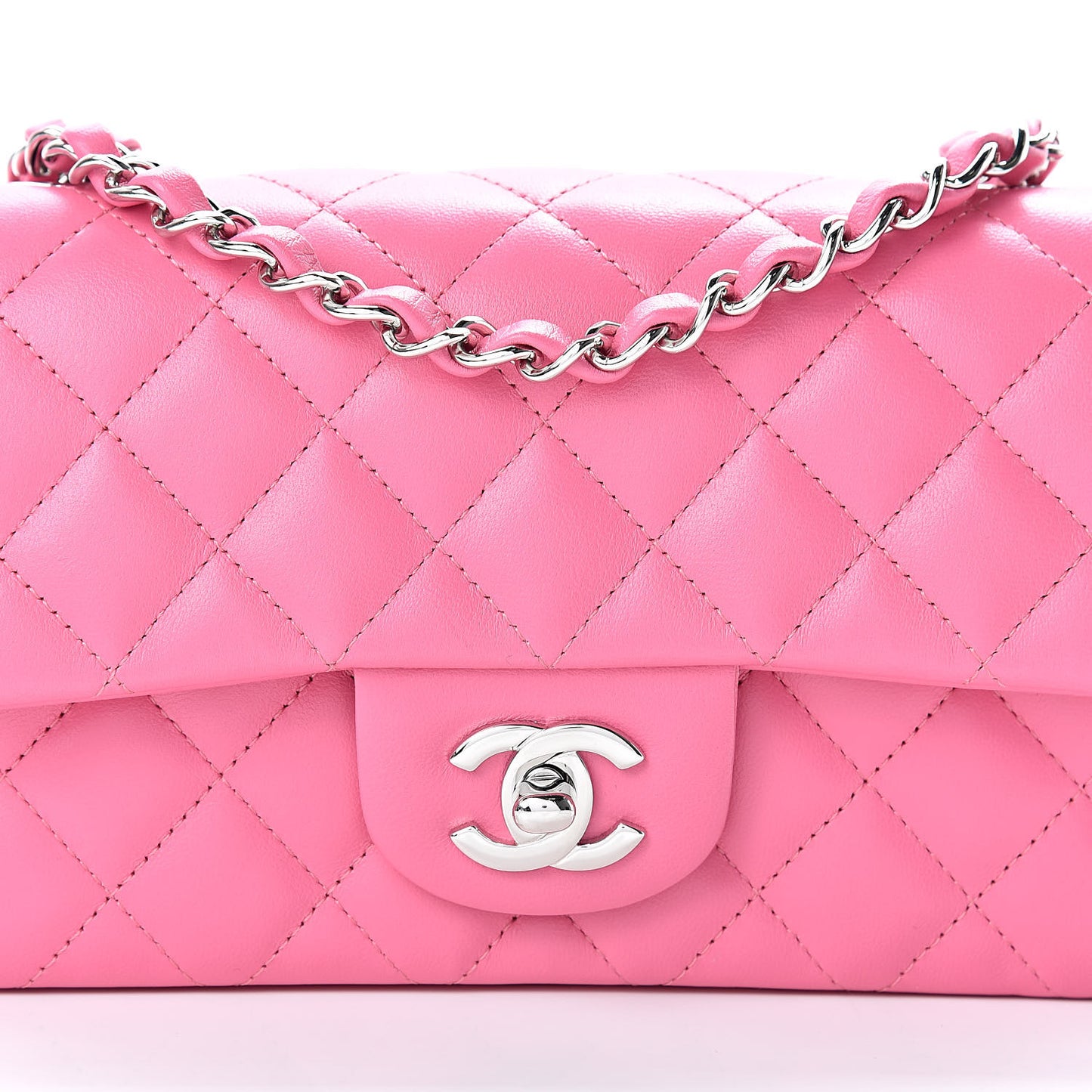 Lambskin Quilted Mini Rectangular Flap Dark Pink