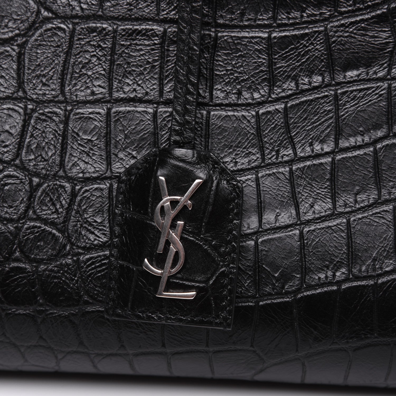 Saint Laurent Calfskin Crocodile Embossed Small Cabas Rive Gauche Black 14 of 27