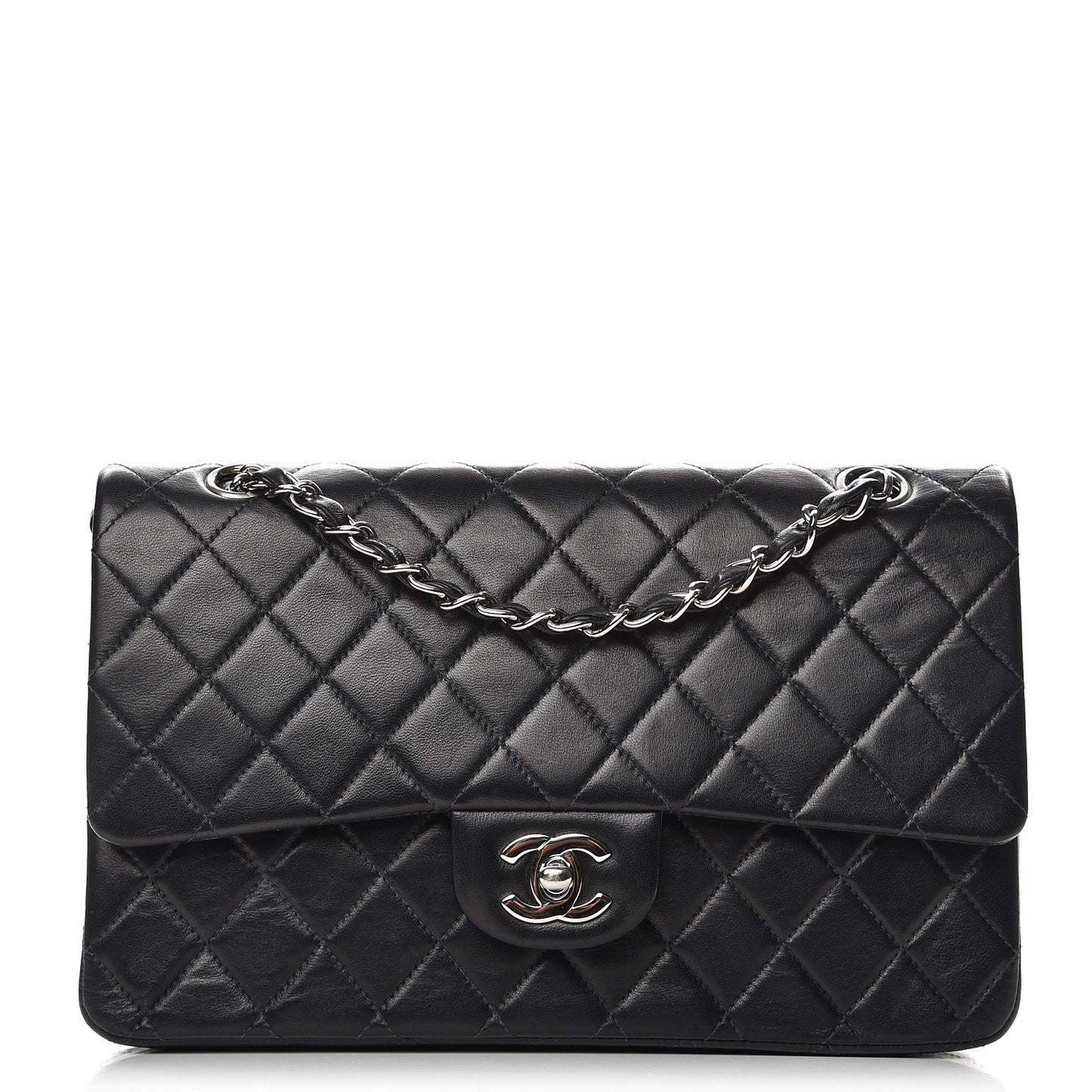 Lambskin Quilted Medium Double Flap Black