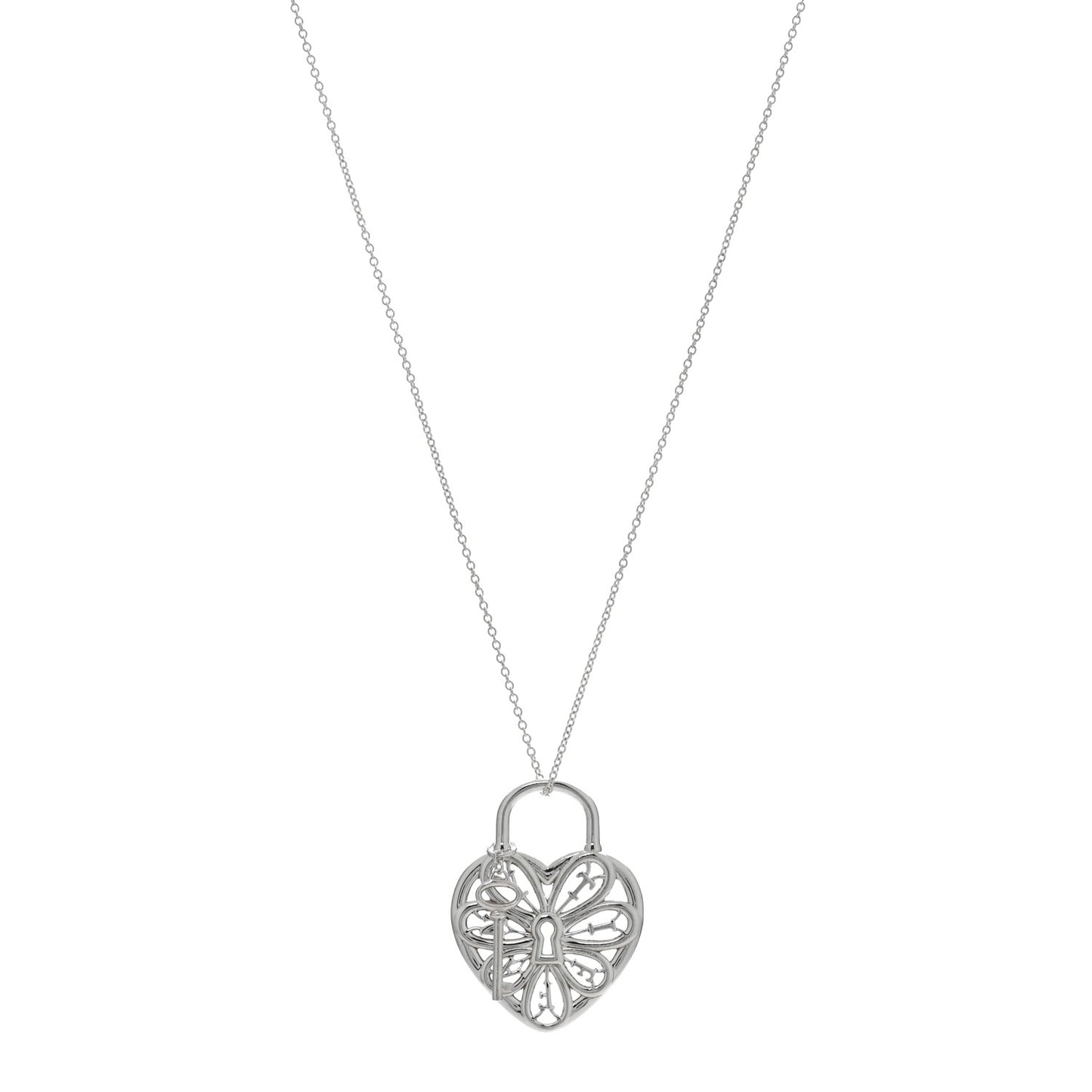 Sterling Silver Filigree Heart Key Pendant Necklace