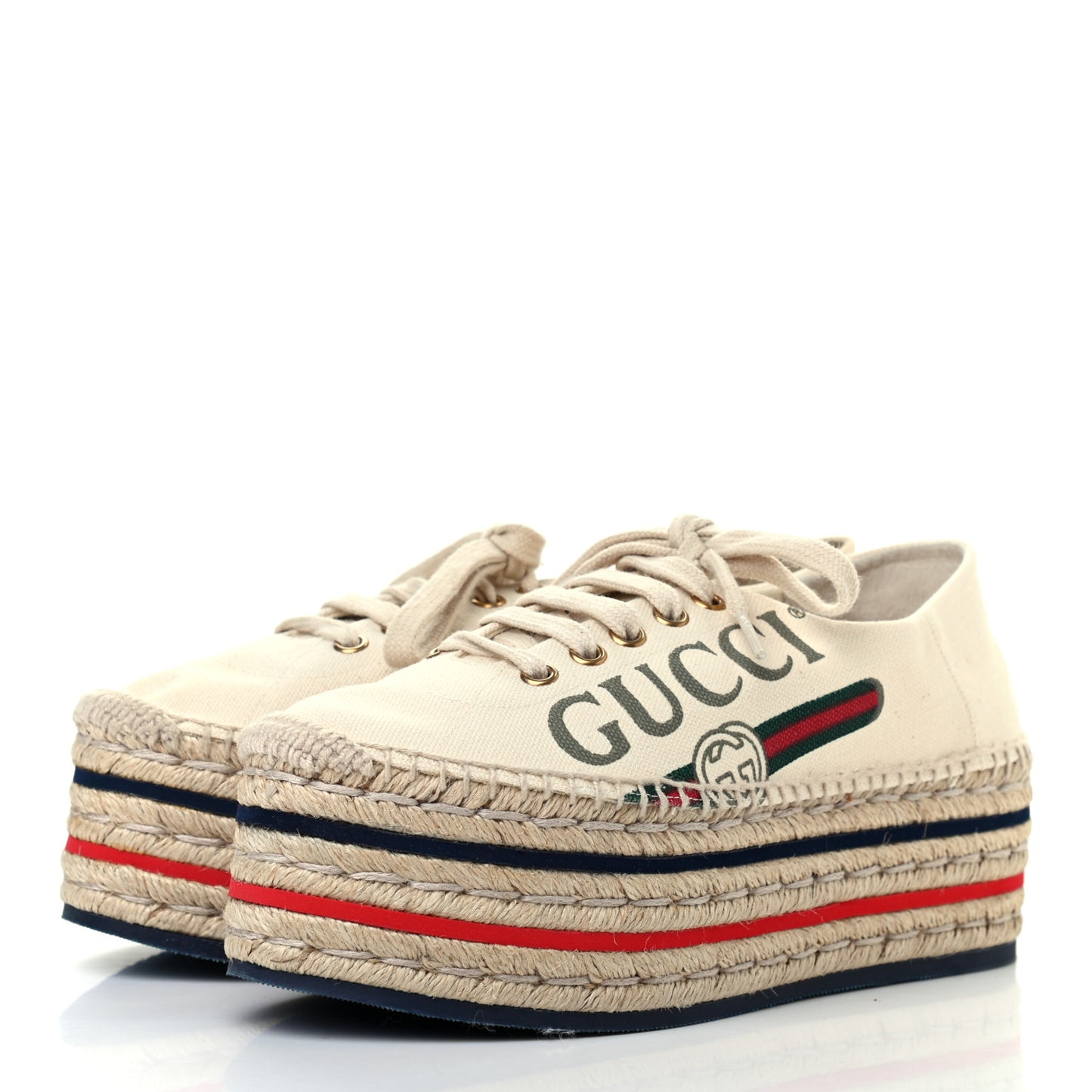 Canvas Logo Lace-Up Platform Espadrilles 36 Greggio Grege