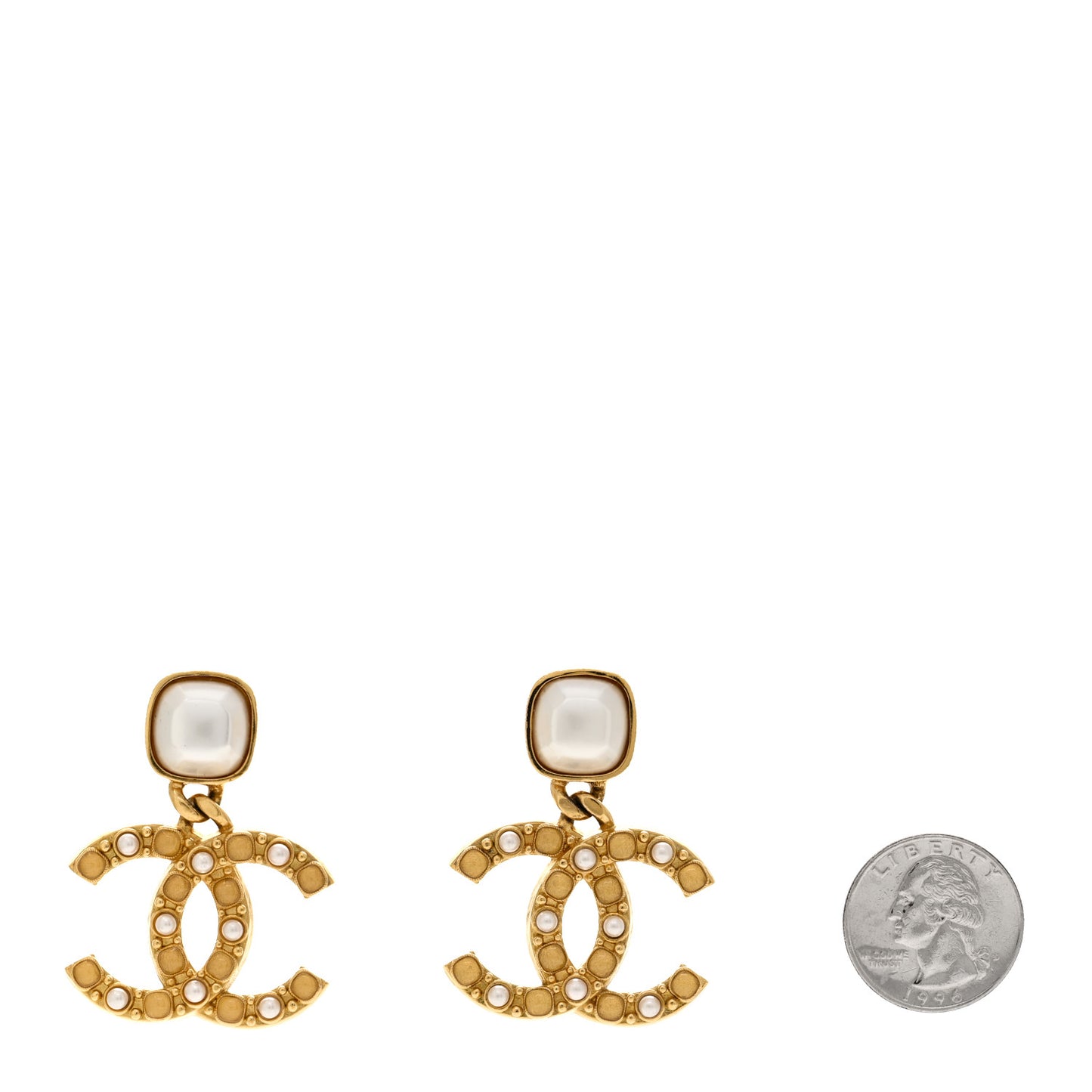 Pearl Stones CC Drop Clip On Earrings Gold