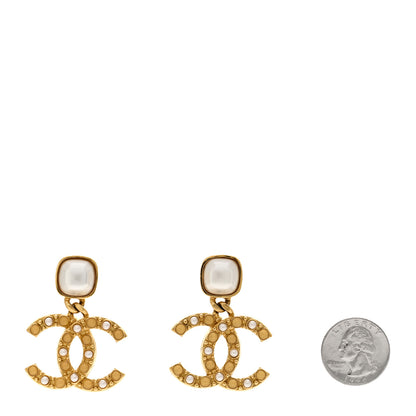 Chanel Pearl Stones CC Drop Clip On Earrings Gold 2 of 5