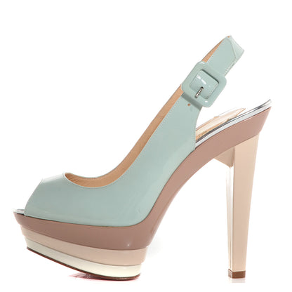 Christian Louboutin Patent 123 Scarpe 140 Platform Slingbacks Ice Blue 1 of 7