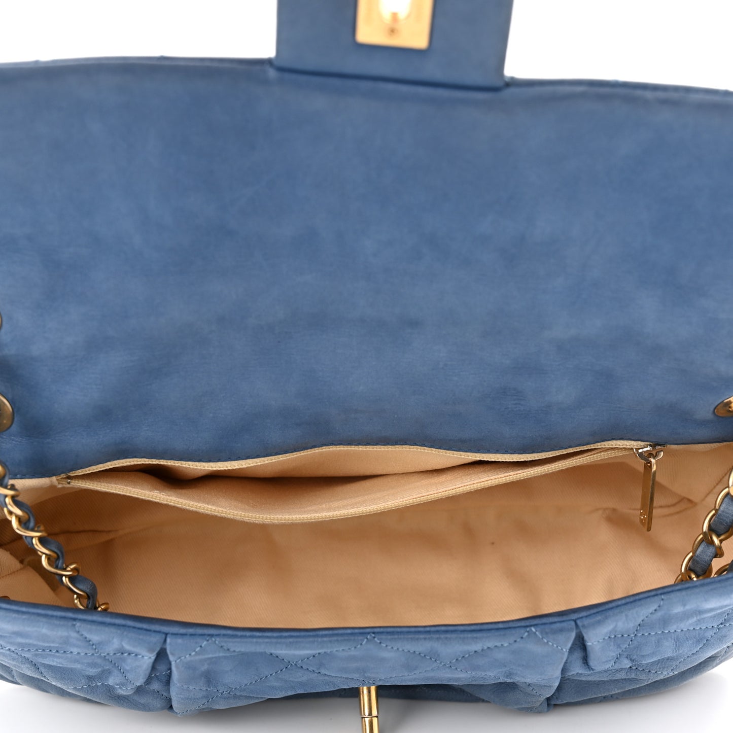 Iridescent Calfskin Large Chic Quilt Flap Dark Blue