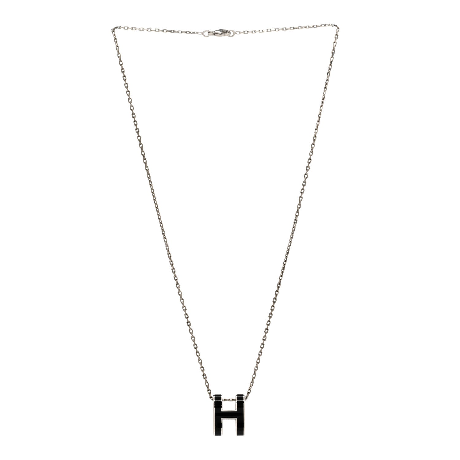 Hermes Lacquered Palladium Pop H Pendant Necklace Black 3 of 6