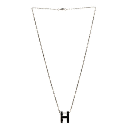 Hermes Lacquered Palladium Pop H Pendant Necklace Black 3 of 6