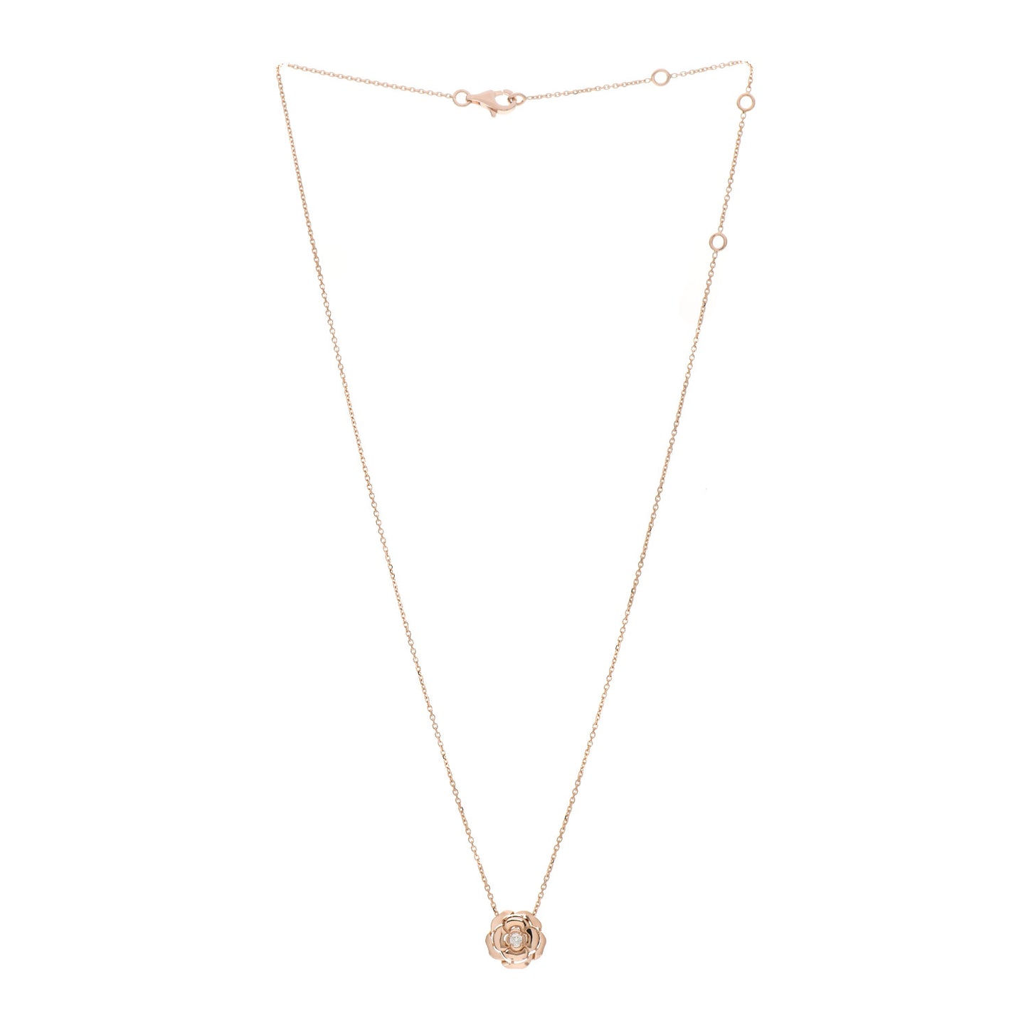 18K Rose Gold Diamond Extrait de Camelia Pendant Necklace