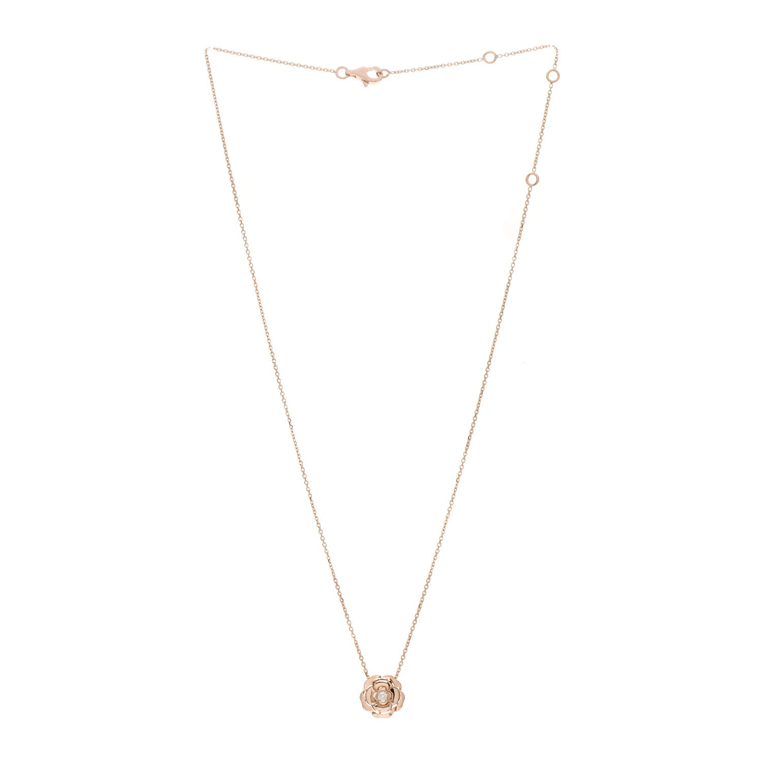 Chanel 18K Rose Gold Diamond Extrait de Camelia Pendant Necklace 3 of 7