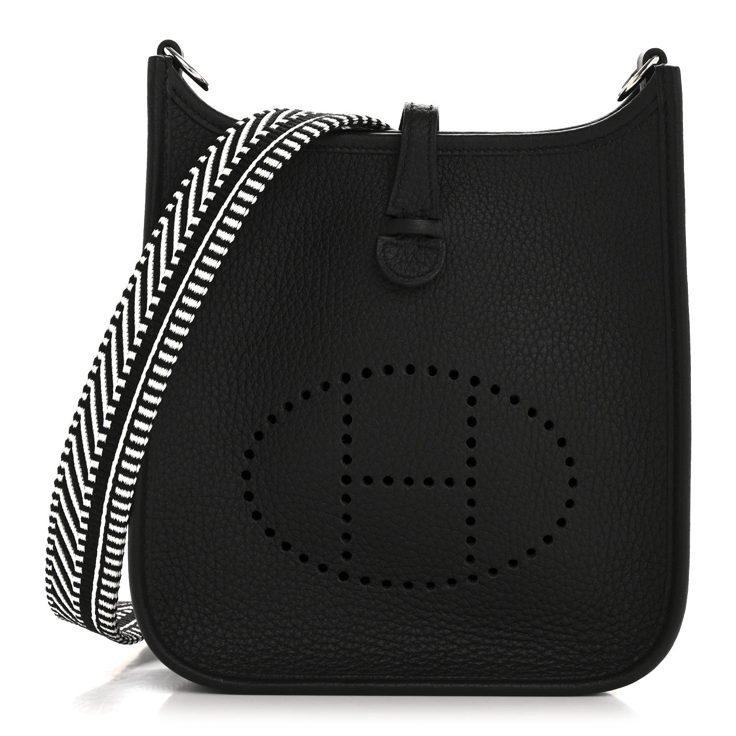 Hermes Taurillon Clemence Amazone Sangle Cavale Evelyne TPM Black White 1 of 11