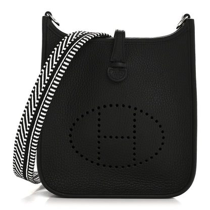Hermes Taurillon Clemence Amazone Sangle Cavale Evelyne TPM Black White 1 of 11
