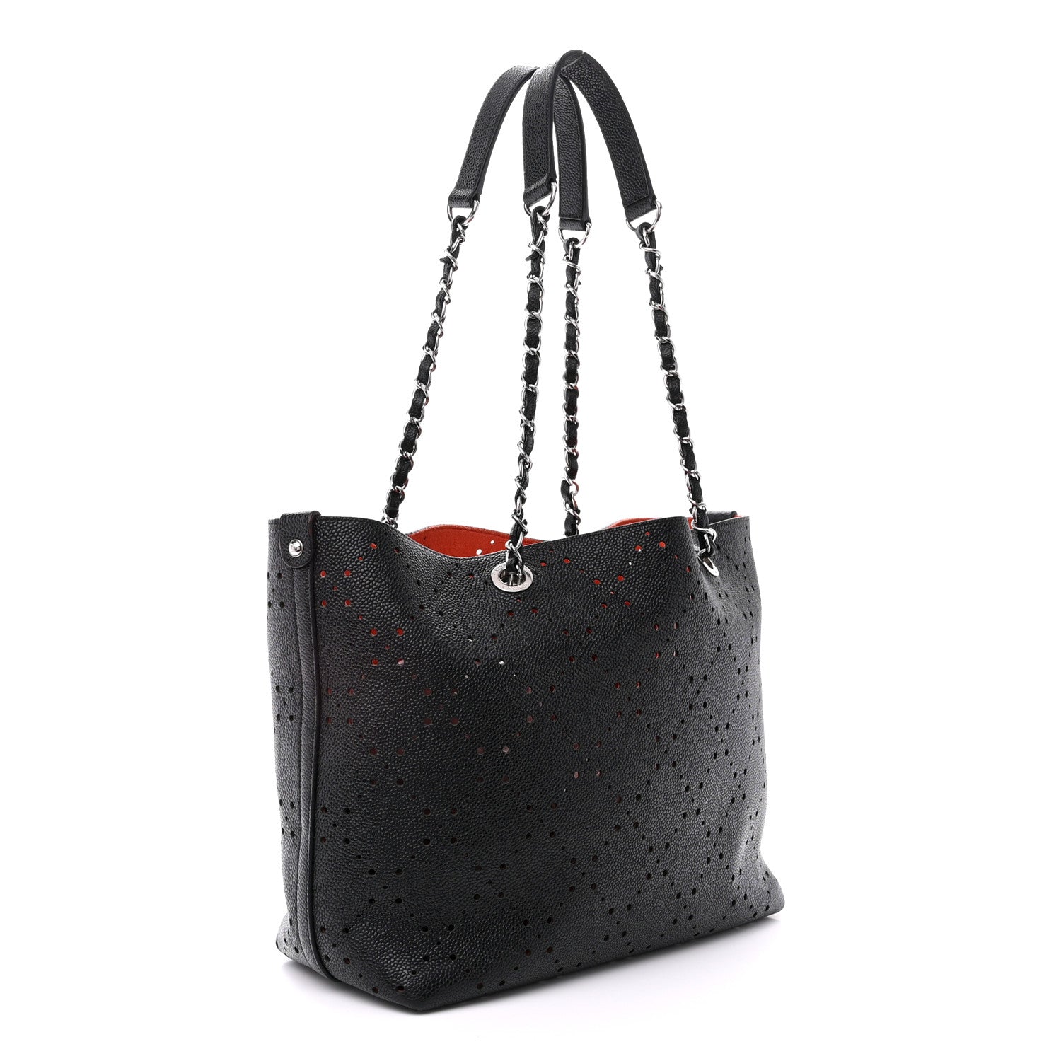 Chanel Perforated Grained Calfskin Small Shopping Tote Black 4 of 17