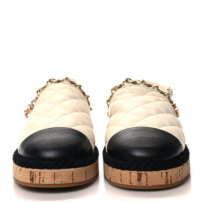 Chanel Lambskin Calfskin Cap Toe Chain Mules Sandals 39 Ivory Black 2 of 8