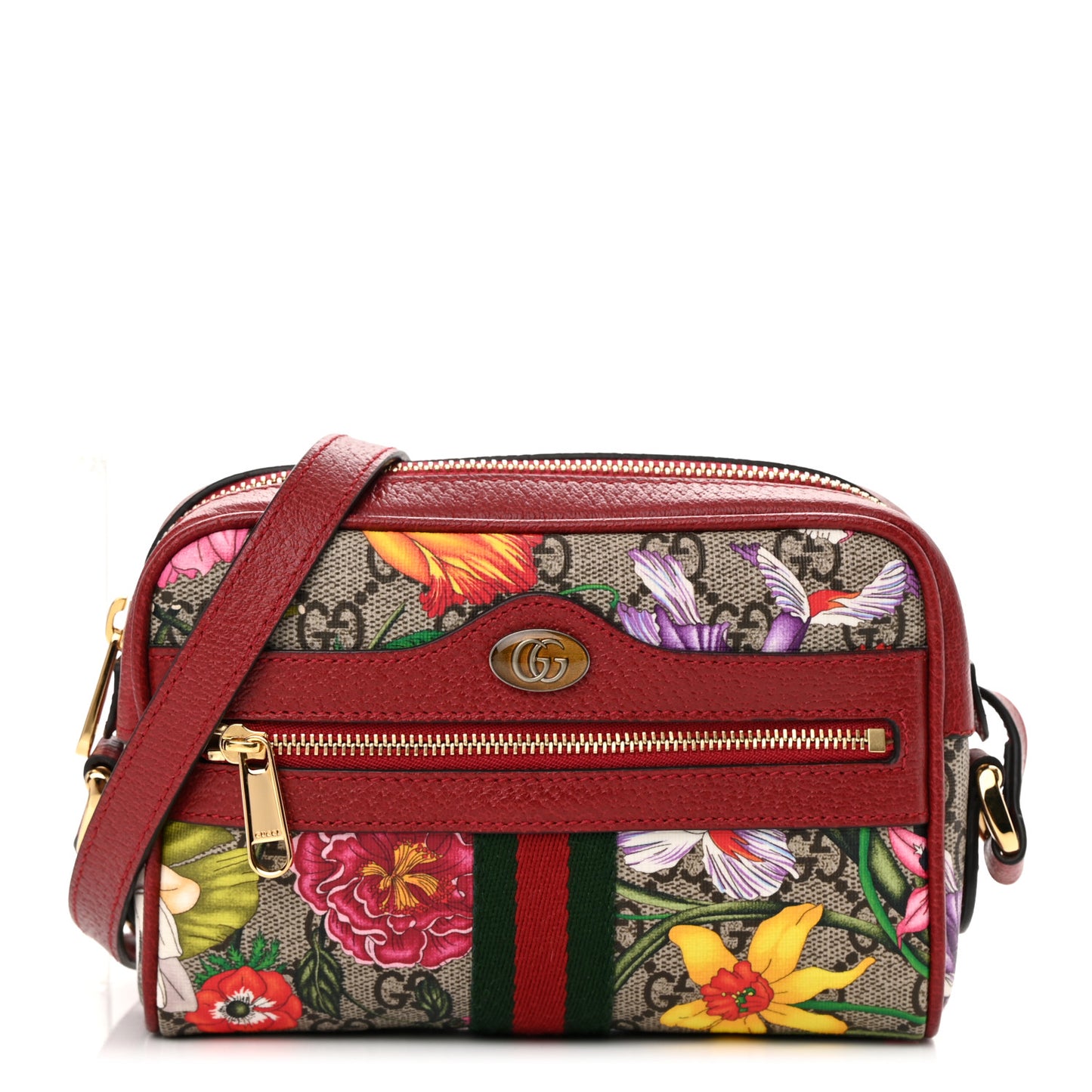 GG Supreme Monogram Flora Web Mini Ophidia Shoulder Bag Red