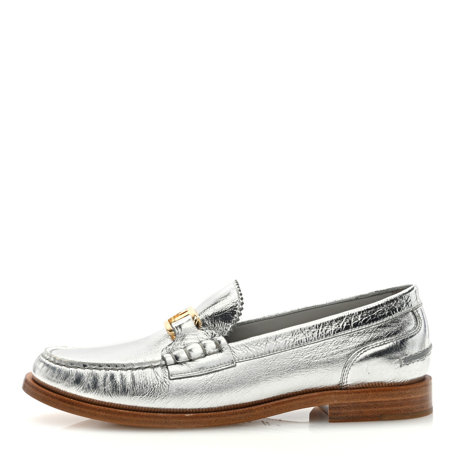 Fendi Metallic Vitello Womens O'Lock Loafers 39 Argento 1 of 7