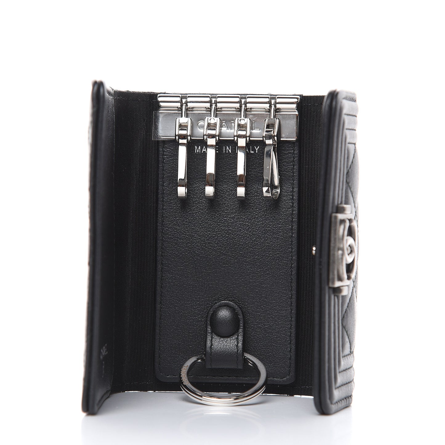 Calfskin Quilted 4 Key Holder Boy Flap Black