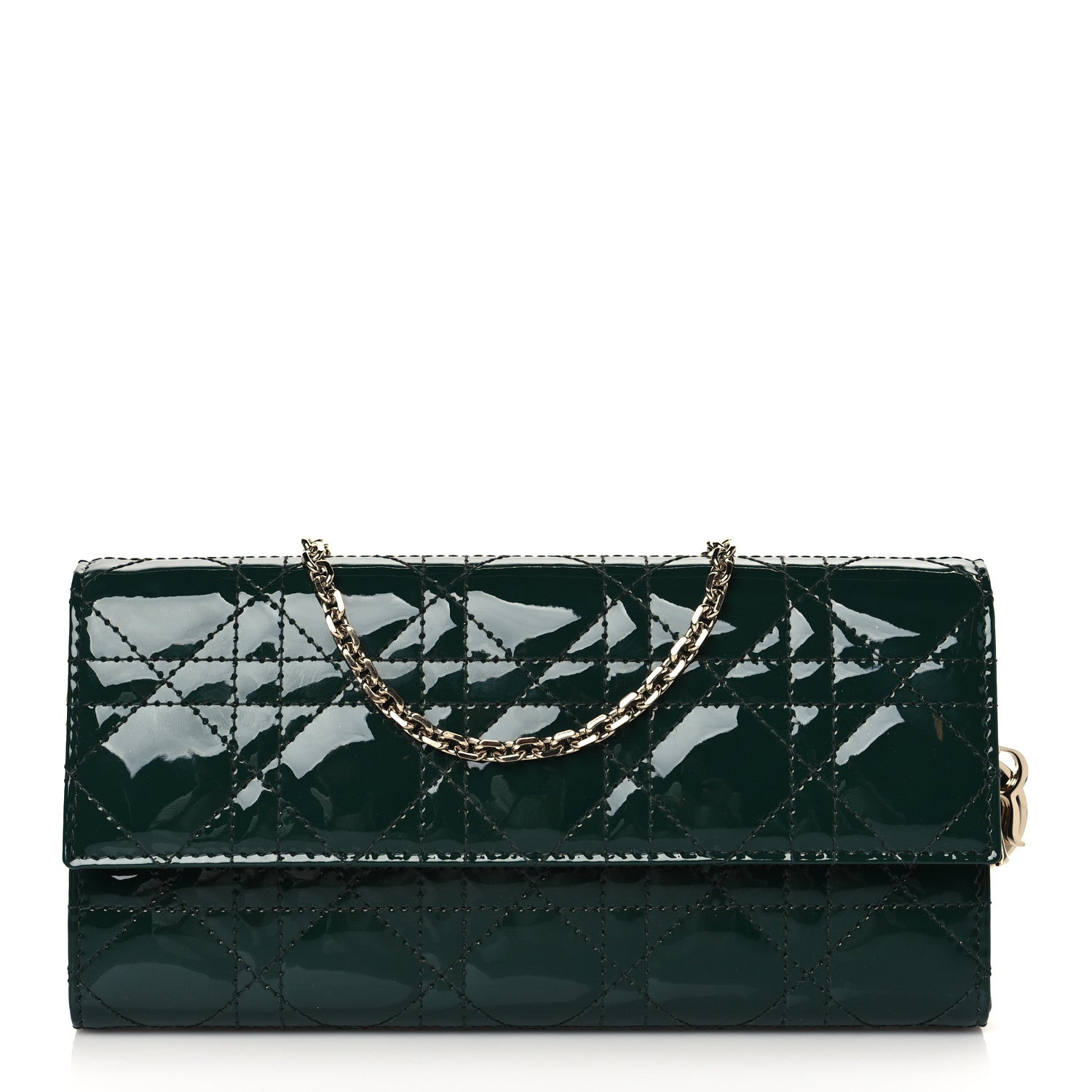 Christian Dior Patent Cannage Rendez-vous Chain Wallet Dark Green 1 of 10