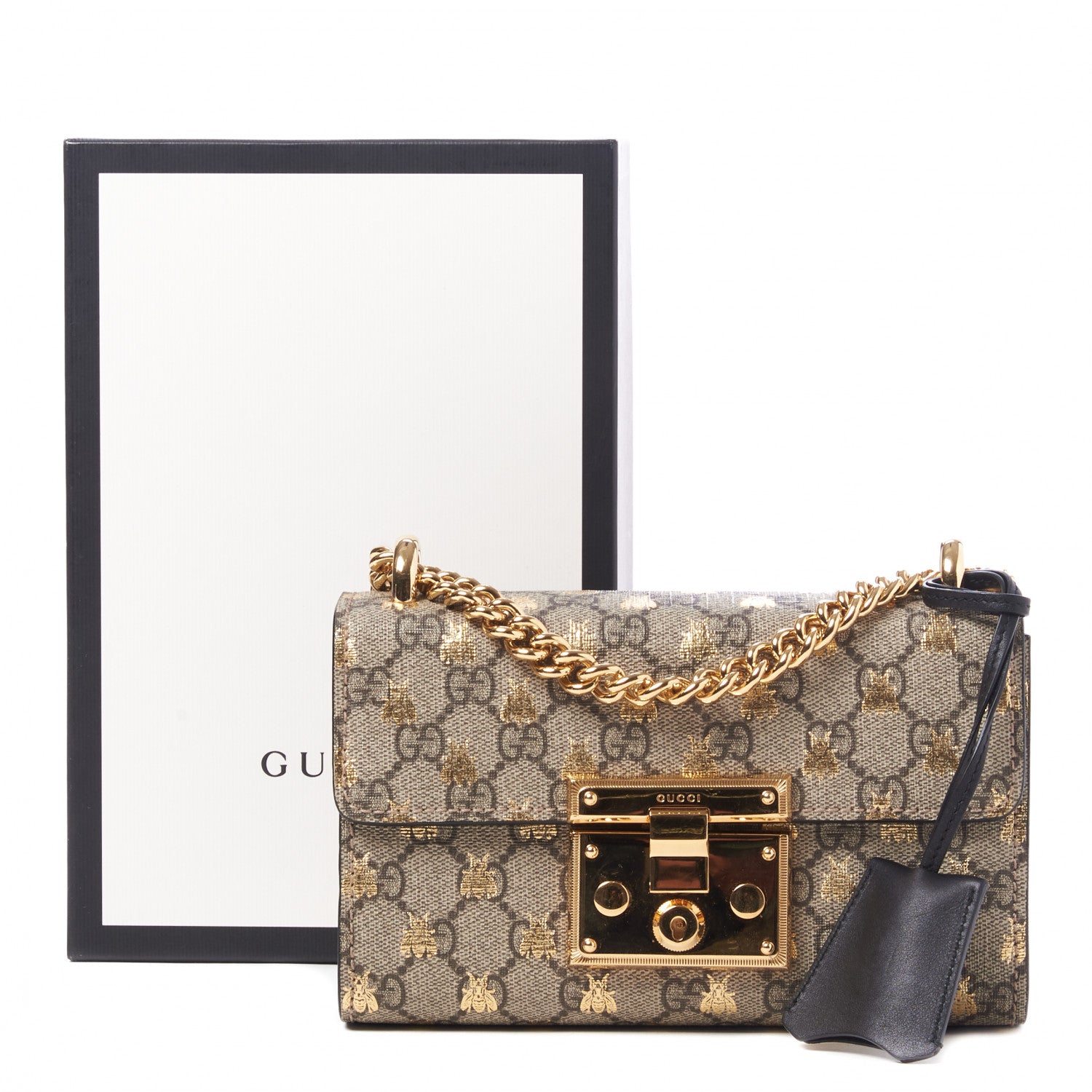 Gucci GG Supreme Monogram Bees Small Padlock Shoulder Bag Black 10 of 10