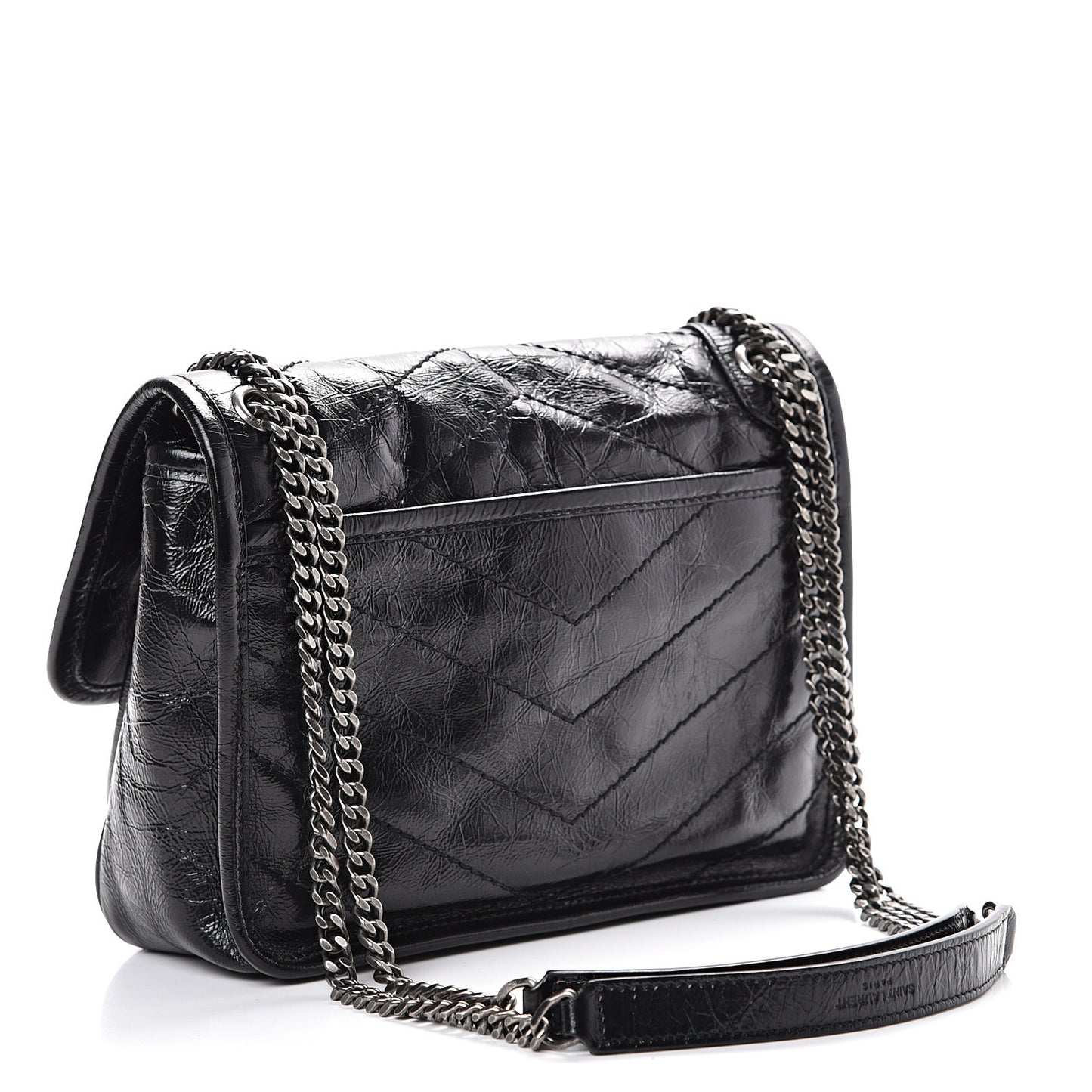 Crinkled Calfskin Matelasse Monogram Baby Niki Chain Satchel Black