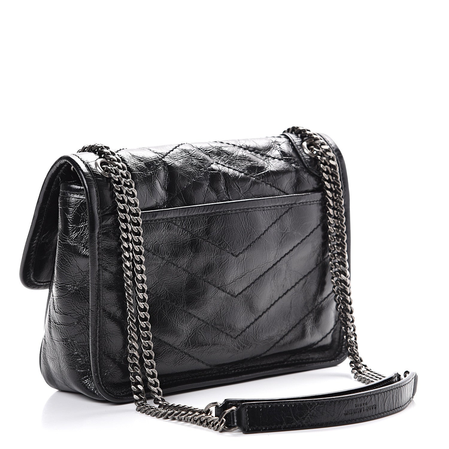 Saint Laurent Crinkled Calfskin Matelasse Monogram Baby Niki Chain Satchel Black 2 of 9