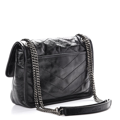 Saint Laurent Crinkled Calfskin Matelasse Monogram Baby Niki Chain Satchel Black 2 of 9