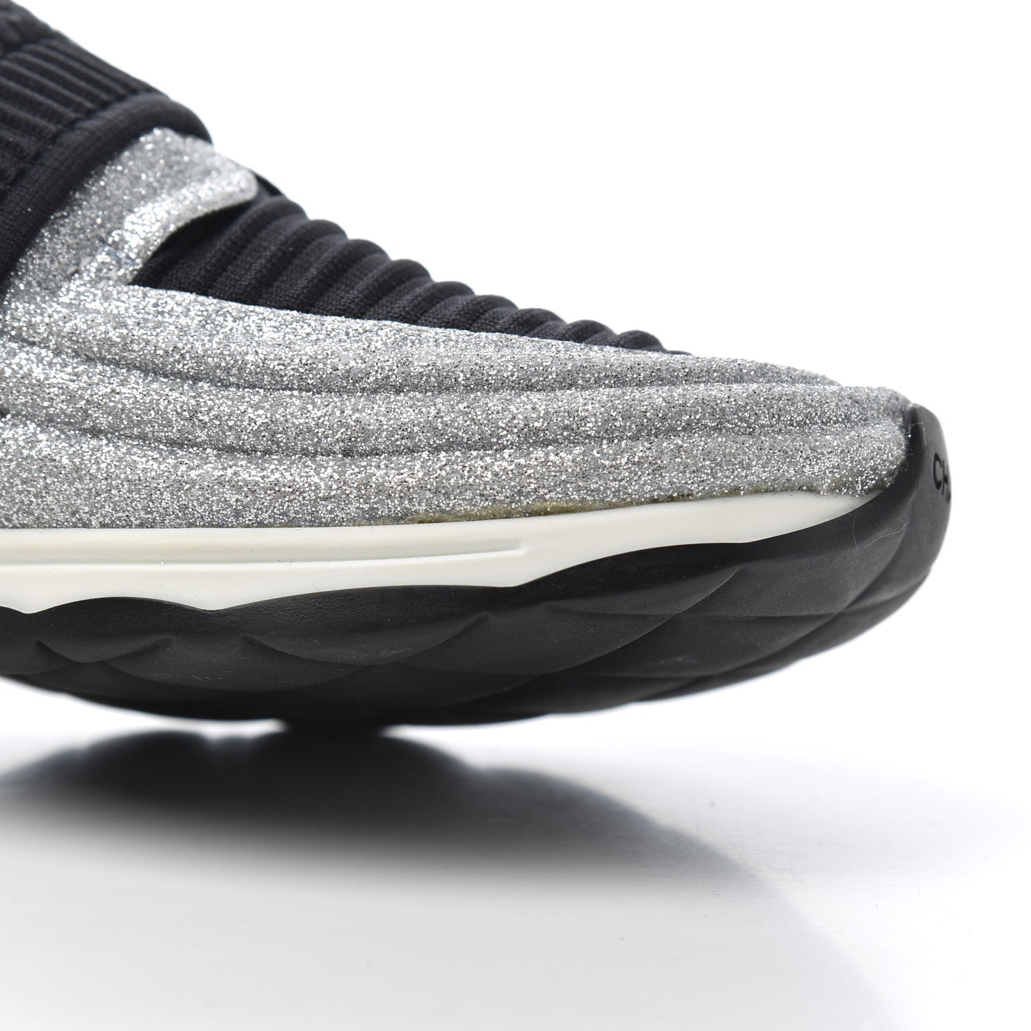 Chanel Glitter Stretch Fabric CC Sneakers 35 Black Silver 9 of 18