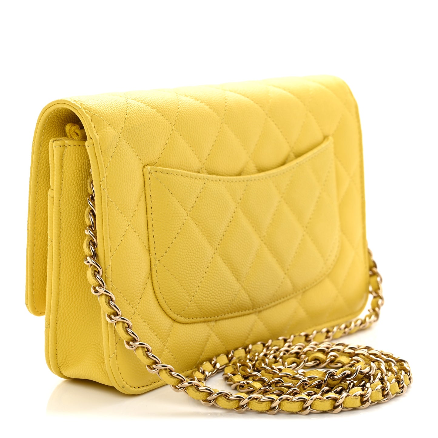 Caviar Quilted Wallet on Chain WOC Yellow