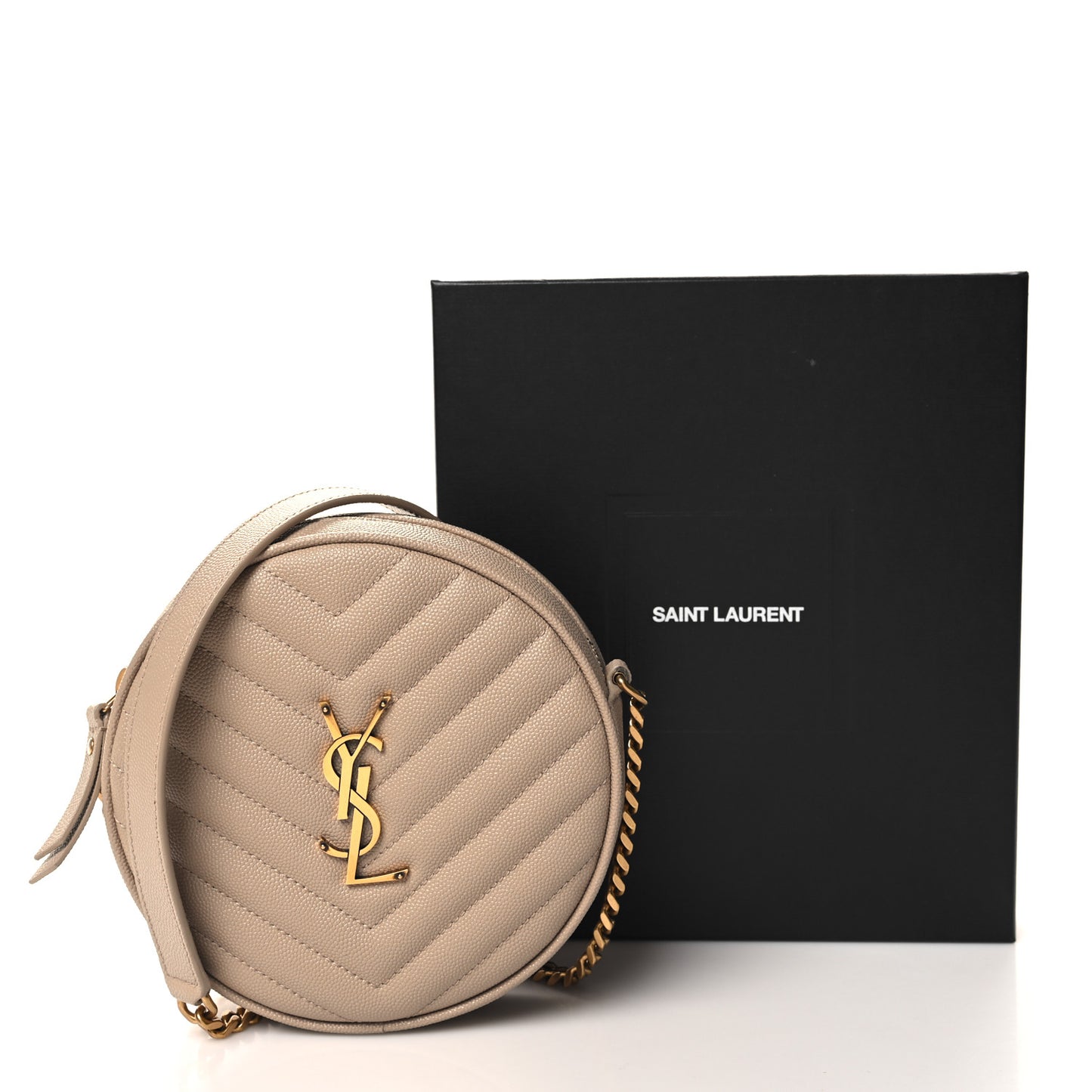 Grain De Poudre Matelasse Chevron Quilted Round Vinyle Camera Bag Dark Beige