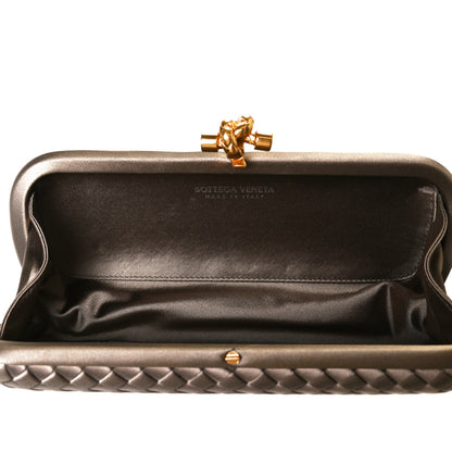 Bottega Veneta Satin Intreccio Impero Stretch Knot Clutch Limestone 4 of 7