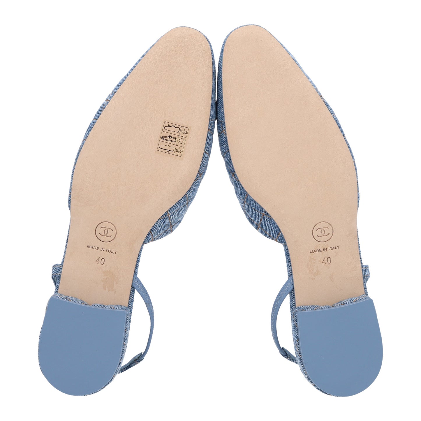 Denim Quilted Cap Toe CC Slingback Flats 40 Light Blue