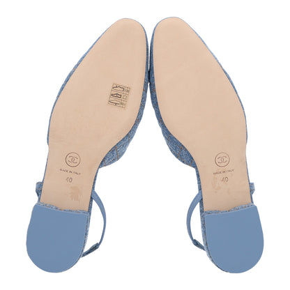 Chanel Denim Quilted Cap Toe CC Slingback Flats 40 Light Blue 7 of 11