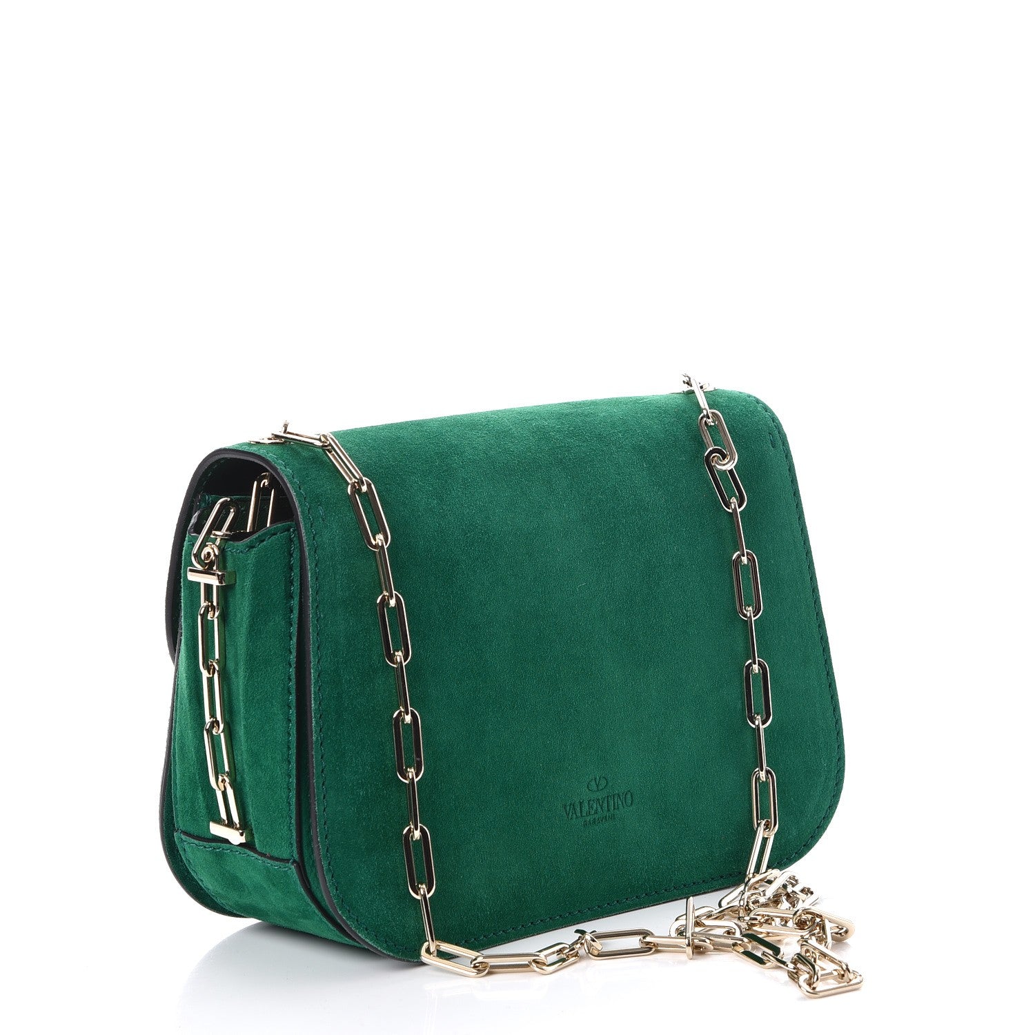 Valentino Garavani Suede Chain Flap Bag Emerald 3 of 7