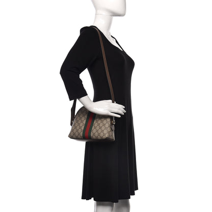 Gucci GG Supreme Monogram Textured Dollar Calfskin Web Small Ophidia Dome Shoulder Bag Beige Ebony New Acero 2 of 14