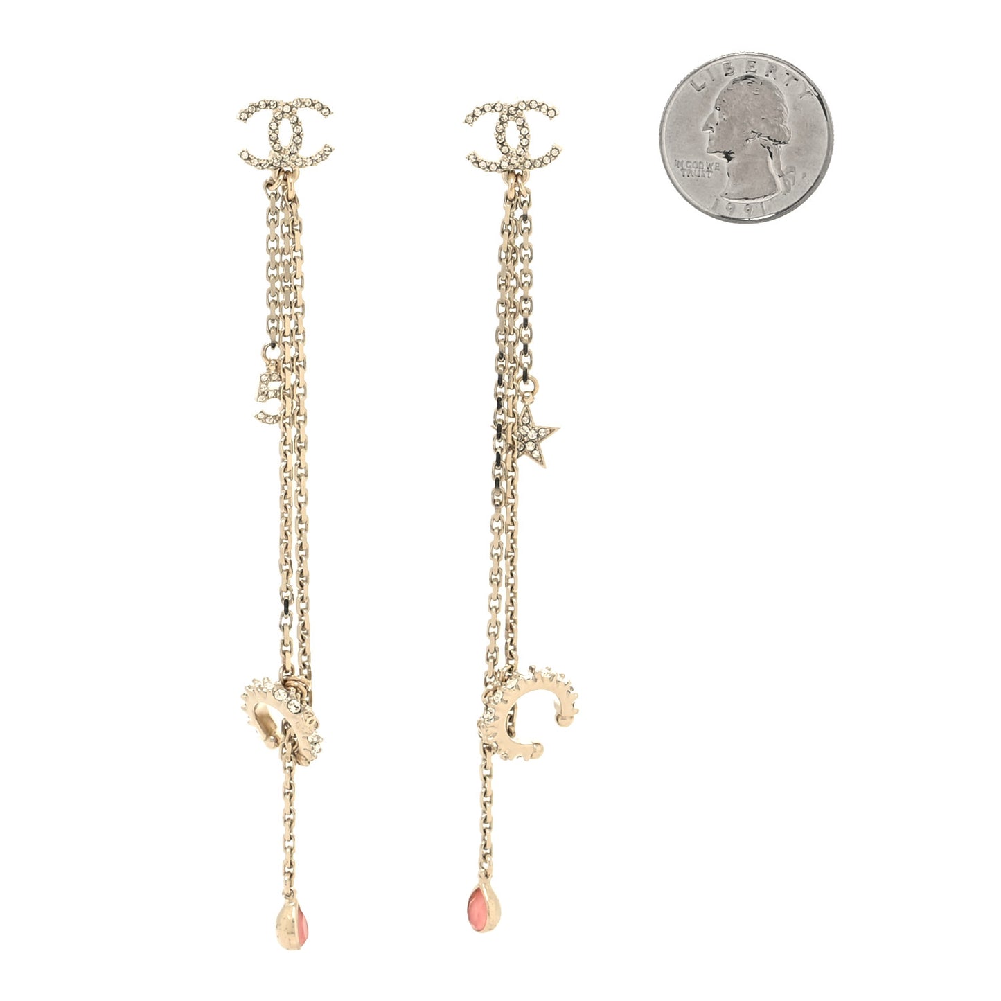 Crystal Star 5 Drop CC Earrings Gold
