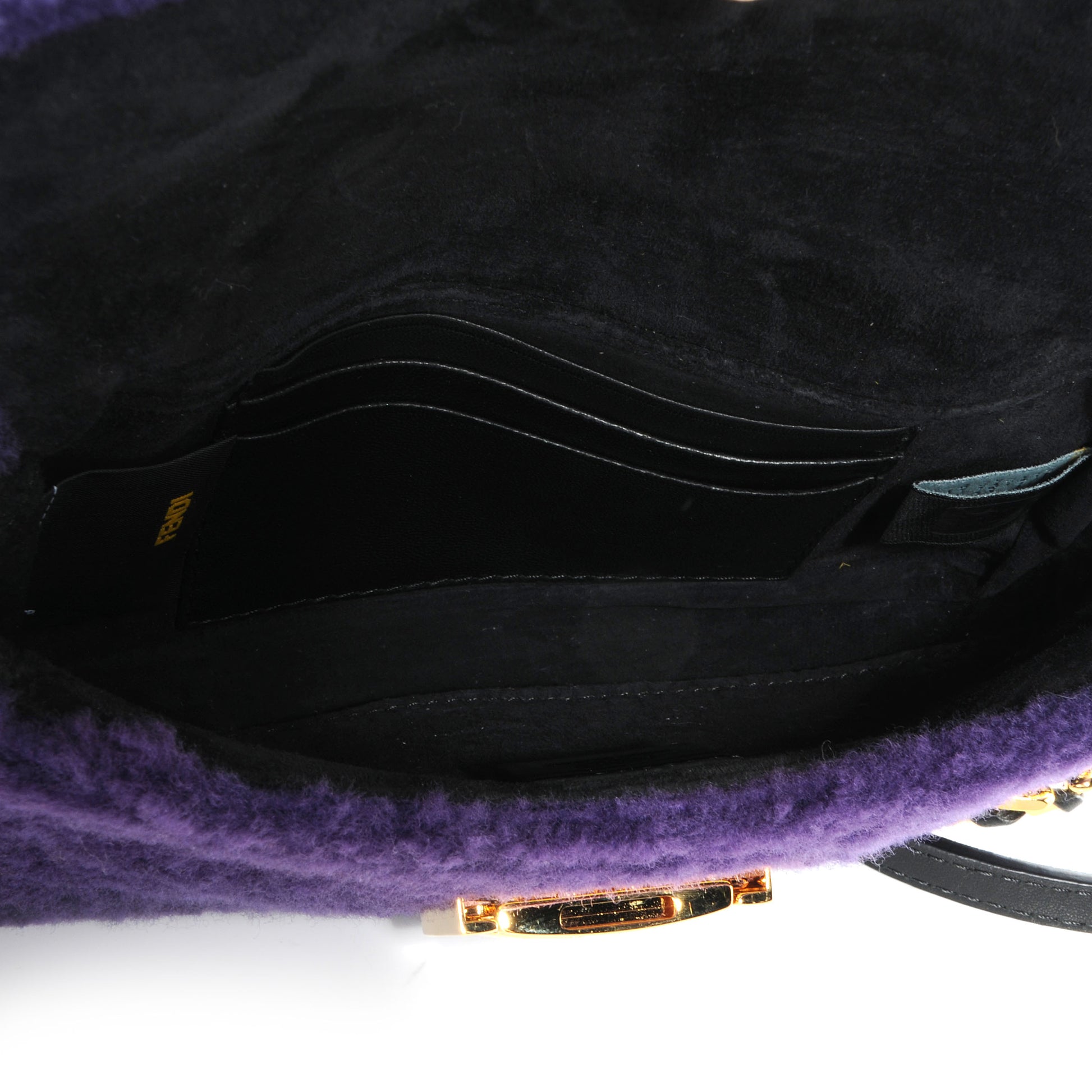 Fendi Shearling Nappa Mini Be Baguette Shoulder Bag Purple Black 5 of 10