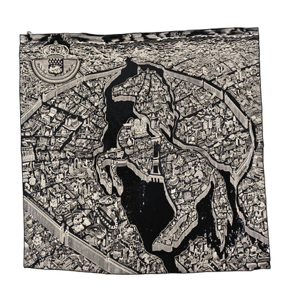 Hermes Silk Twill Sequin Embroidered La Cite Cavaliere La Nuit Scarf 90 Black White 1 of 3