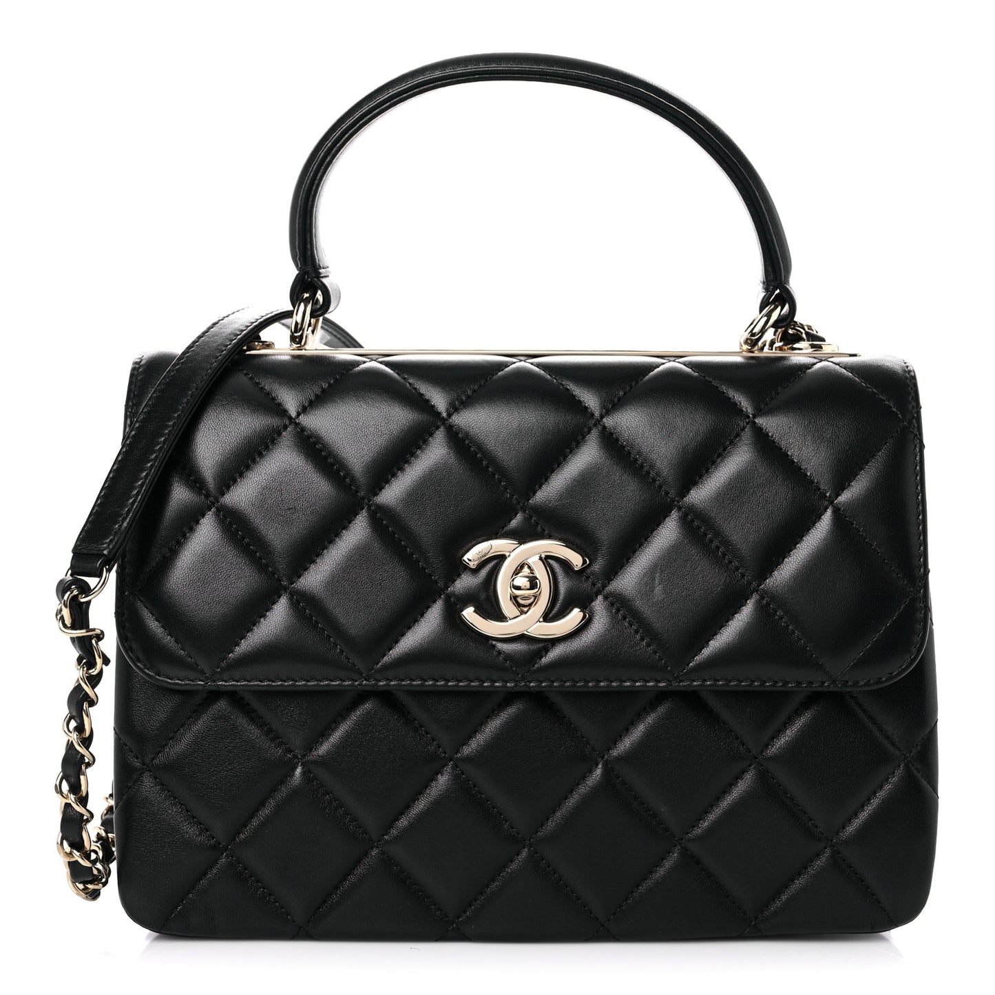 Lambskin Quilted Small Trendy CC Dual Handle Flap Bag Black