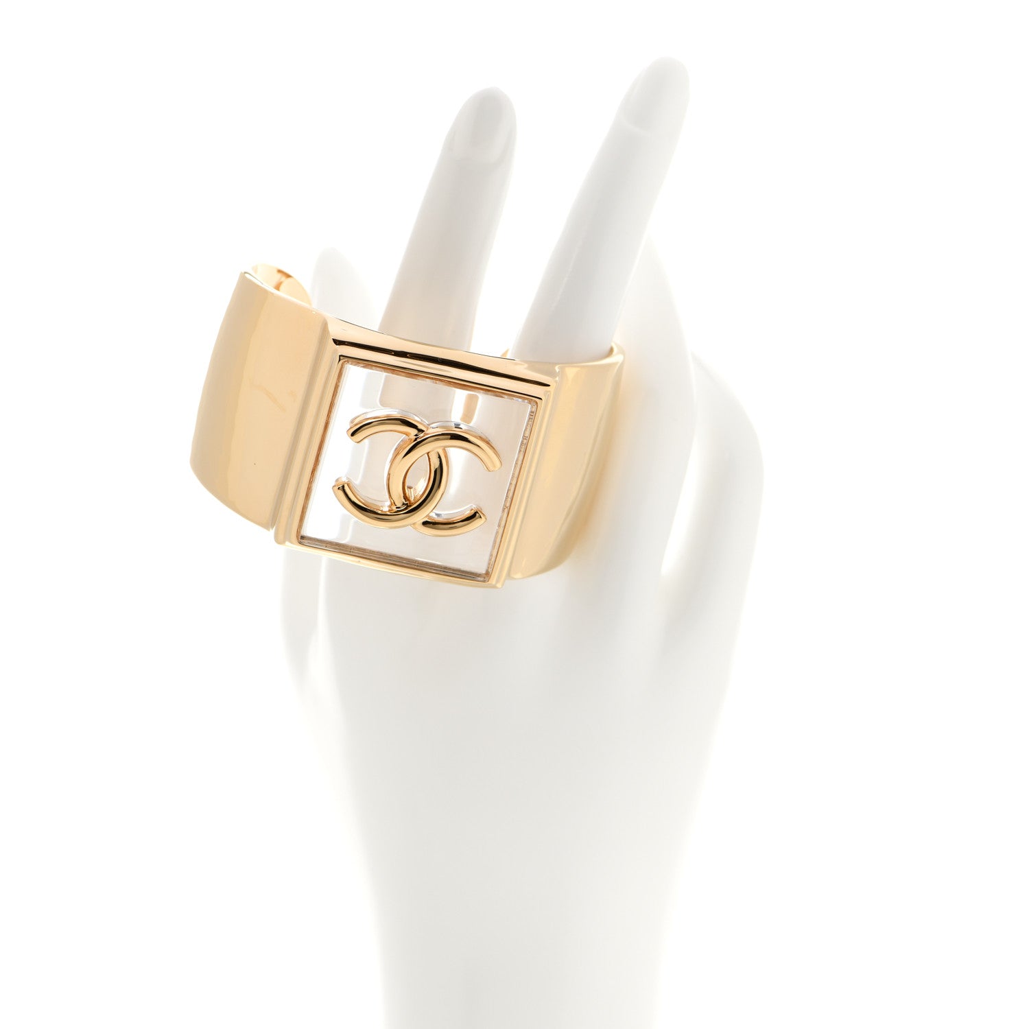 Chanel Resin CC Cuff Transparent Gold 2 of 6
