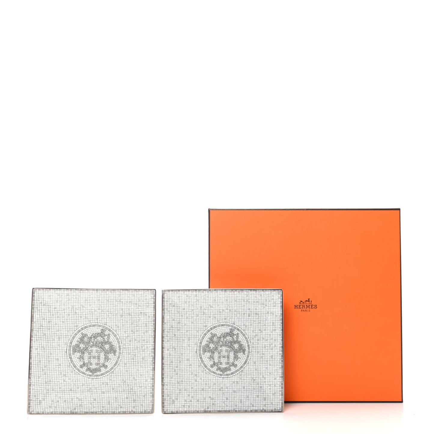 Porcelain Mosaique Au 24 Square Plate Set of 2 Platine