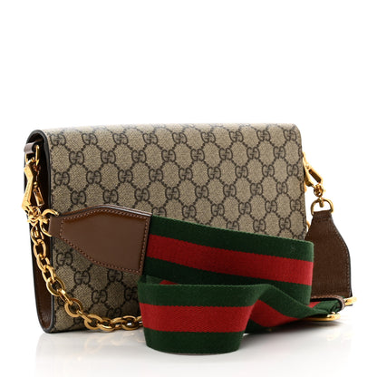 Gucci GG Supreme Monogram Azalea Calfskin Web Small Horsebit 1955 Crossbody Bag Beige Ebony Brown Sugar 3 of 11