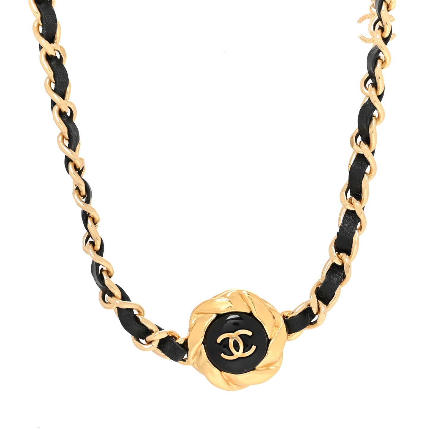 Metal Lambskin Enamel CC Choker Gold Black